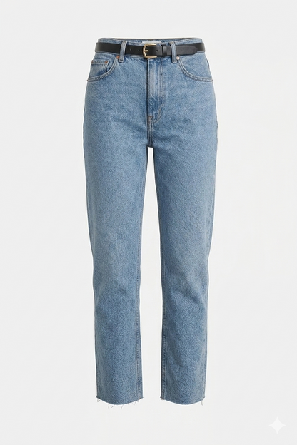 Rigid High-Waist Straight Cropped Jeans