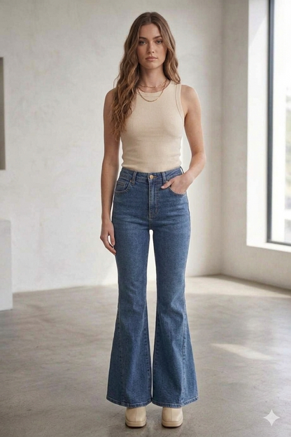 Mid-Wash Bell Bottom Flare Jeans