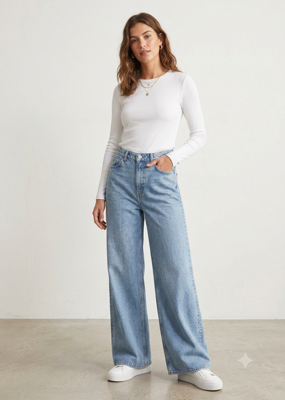 Azure blue High-Waisted Wide-Leg