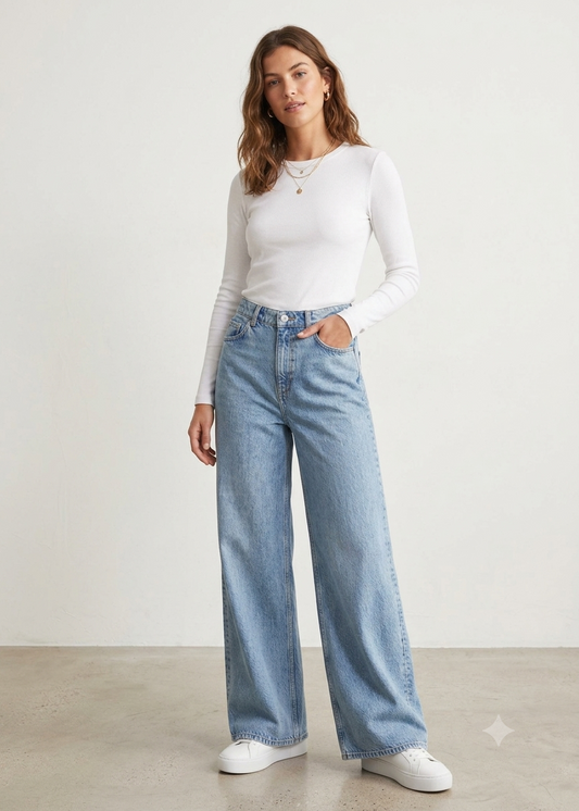 Azure blue High-Waisted Wide-Leg