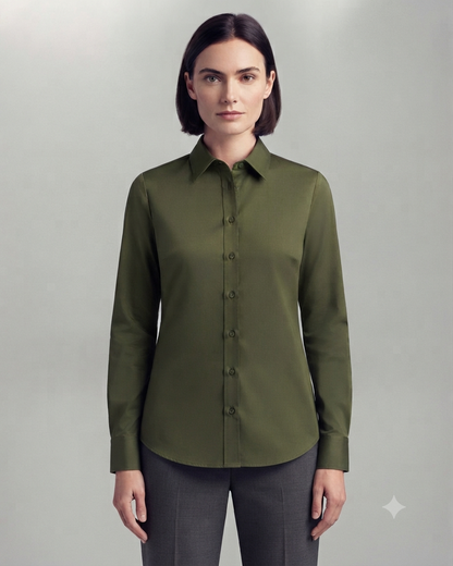 Olive Green Cotton Button Down Shirt
