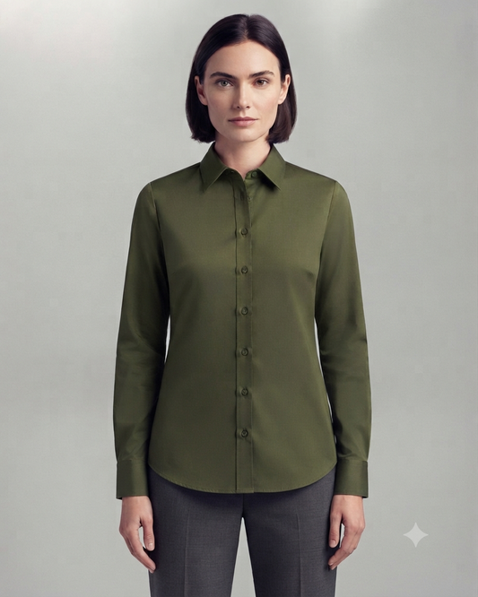 Olive Green Cotton Button Down Shirt