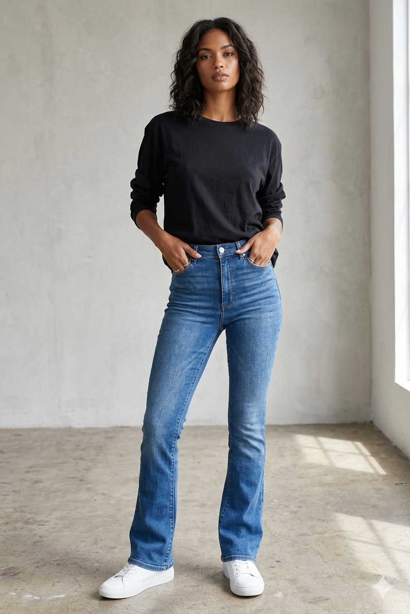 High-Waisted Mid-Wash Flare Jeans