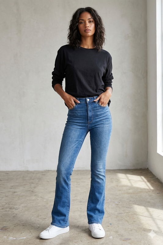High-Waisted Mid-Wash Flare Jeans
