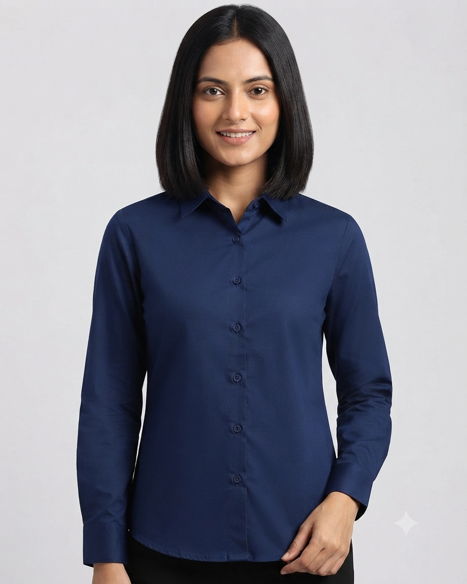 Navy Blue  Cotton Button Down Shirt