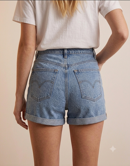 Light-Wash Cuffed Denim Shorts