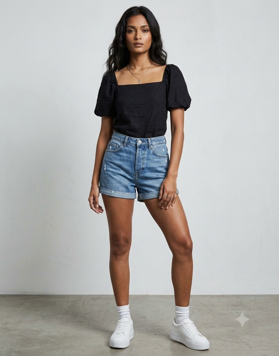 Distressed High-Rise Denim Shorts