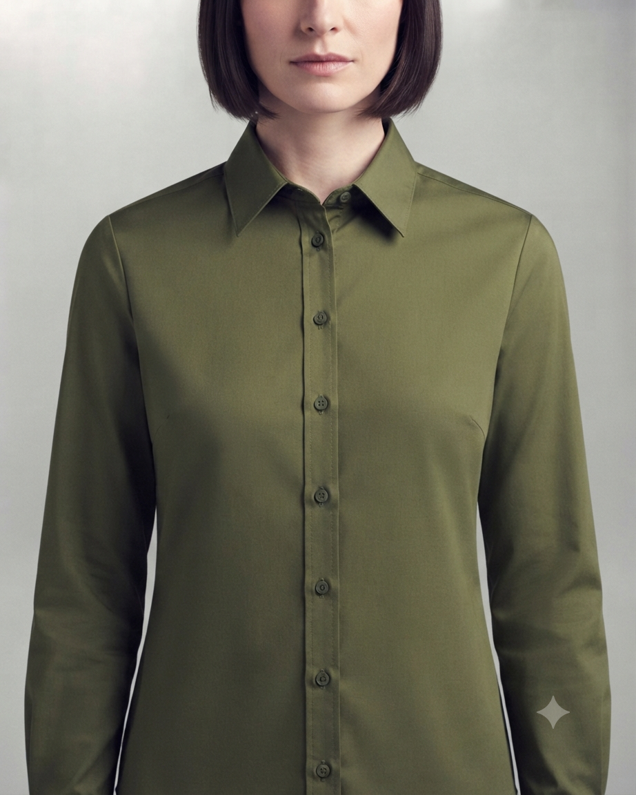 Olive Green Cotton Button Down Shirt