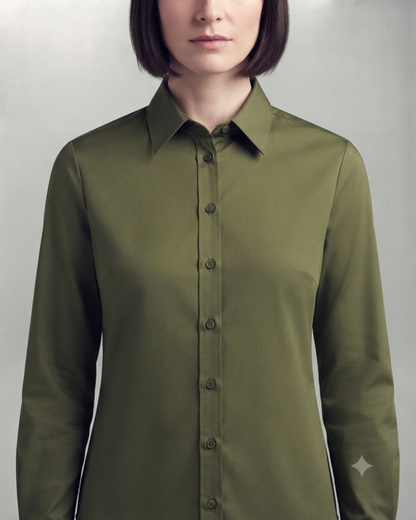 Olive Green Cotton Button Down Shirt
