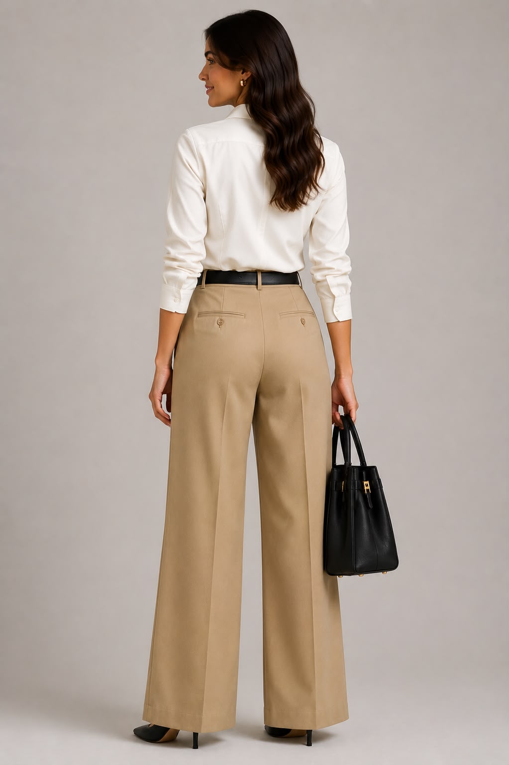Baige Tailored Wide-Leg Pant with Elastic Back Belt