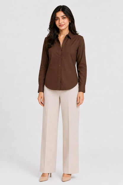 Brown Cotton Button Down Shirt