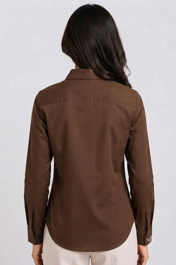 Brown Cotton Button Down Shirt