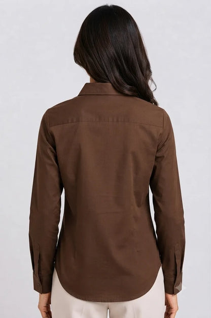 Brown Cotton Button Down Shirt