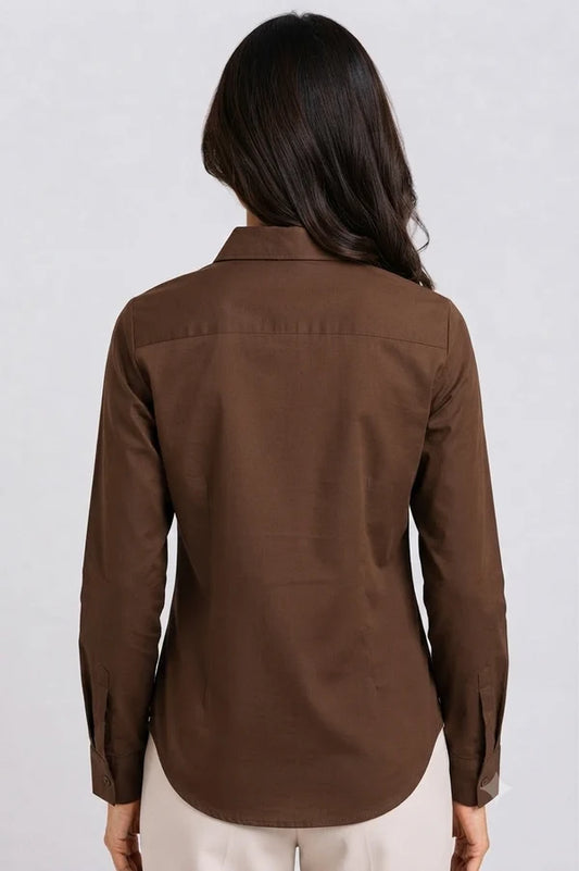 Brown Cotton Button Down Shirt
