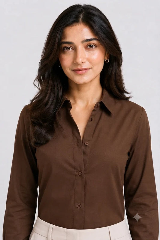Brown Cotton Button Down Shirt