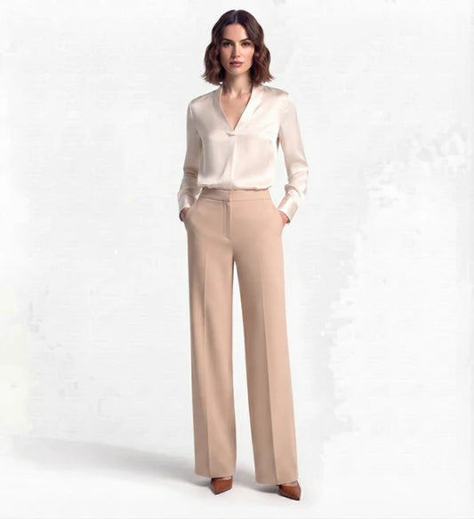 Baige Tailored Wide-Leg Pant with Elastic Back Belt