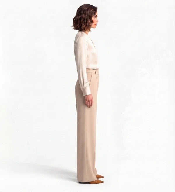 Baige Tailored Wide-Leg Pant with Elastic Back Belt