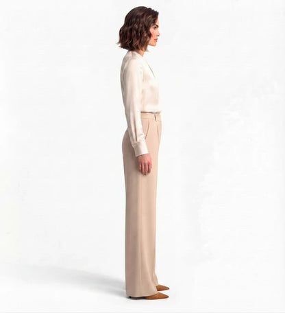 Baige Tailored Wide-Leg Pant with Elastic Back Belt
