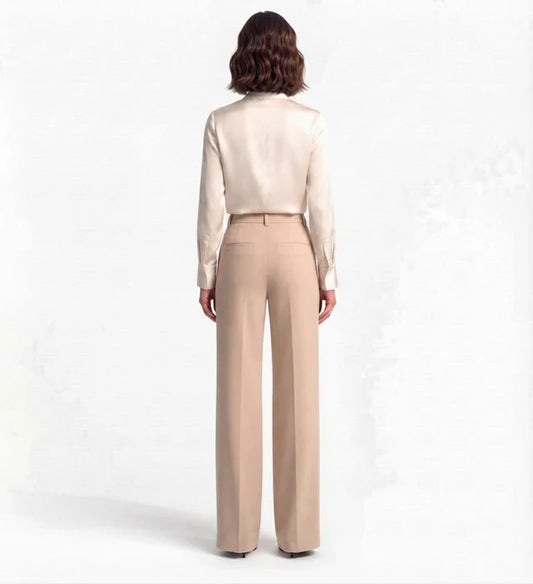 Baige Tailored Wide-Leg Pant with Elastic Back Belt
