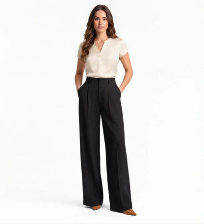 Black Tailored Wide-Leg Pant with Elastic Back Belt