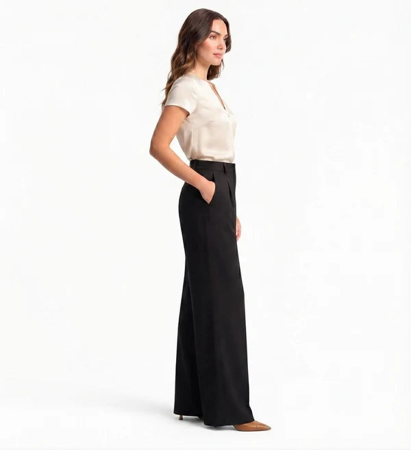 Black Tailored Wide-Leg Pant with Elastic Back Belt