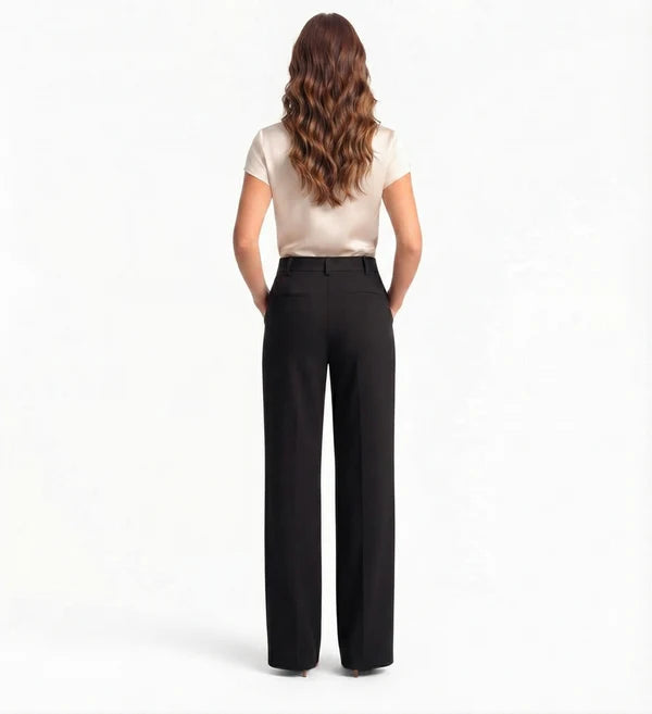 Black Tailored Wide-Leg Pant with Elastic Back Belt