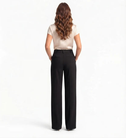 Black Tailored Wide-Leg Pant with Elastic Back Belt