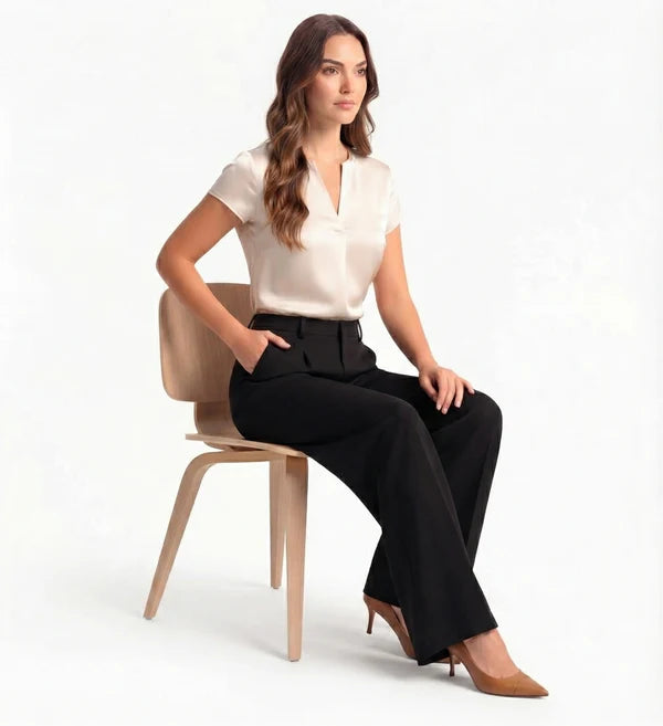 Black Tailored Wide-Leg Pant with Elastic Back Belt