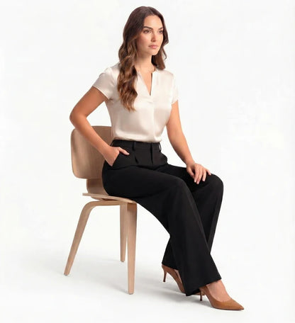 Black Tailored Wide-Leg Pant with Elastic Back Belt