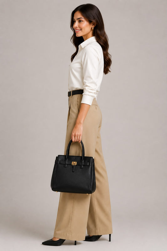 Baige Tailored Wide-Leg Pant with Elastic Back Belt