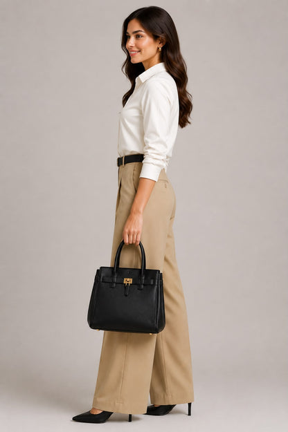 Baige Tailored Wide-Leg Pant with Elastic Back Belt