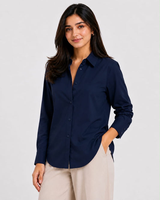 Navy Blue  Cotton Button Down Shirt