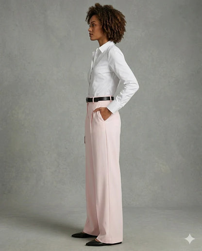Pink Tailored Wide-Leg Pant with Elastic Back Belt