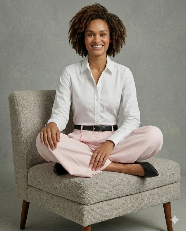 Pink Tailored Wide-Leg Pant with Elastic Back Belt