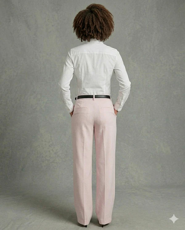 Pink Tailored Wide-Leg Pant with Elastic Back Belt