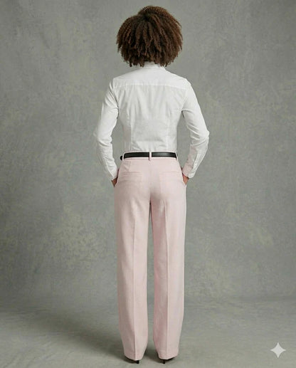 Pink Tailored Wide-Leg Pant with Elastic Back Belt