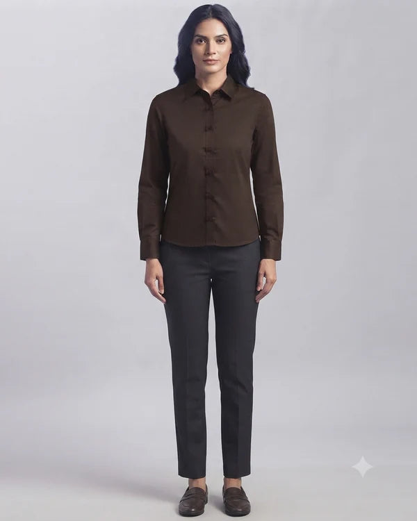 Dark brown Cotton Button Down Shirt