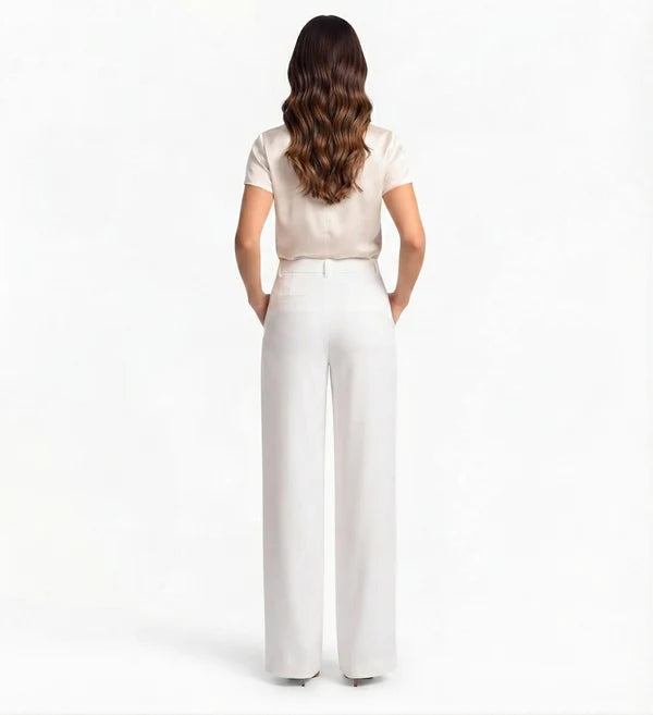 White Tailored Wide-Leg Pant with Elastic Back Belt