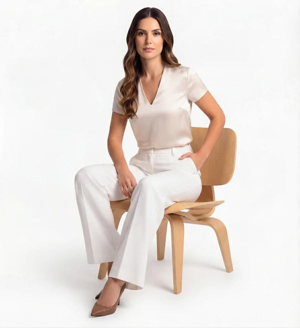 White Tailored Wide-Leg Pant with Elastic Back Belt